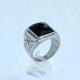 stainless steel ring with black glass stone LRX84