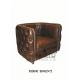 antique style brown leather single leisure sofa with wheel foot,#XD0040