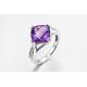 ODM AAA Cubic Zirconia Sterling Silver Band Rings 4.0g Square Cut Amethyst