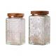 Retro Embossed 500ml 1L Square Airtight Storage Jar Sealed Glass Container With Acacia Wooden Lid