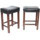 Pu Surface Backless Padded Counter Stools Wooden Legs Cushion Saddle Backless
