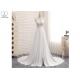 High Slit A Line Bridal Gowns / Cream Colour Wedding Gown Open Back Pleated Tail