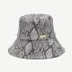 Unisex 58cm Gray PU Leather Bucket Hat With Gold Metal Logo