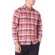 Orange Plaid gingham Mens Casual Linen Shirts with Band Collar