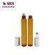 Empty cosmetic amber color mini 10ml glass roller ball perfume bottle with aluminum cap