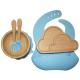 BPA Free Baby Silicone Products Plate Set Elephant Wooden Silicone Suction Plate Set