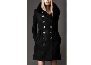Simple Winter Warm Fur collar Wool Blend Coats Women Teenage Girls