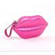 Custom Logo Hard PU Leather Lip Shaped Makeup Pouch Purple Pink Cosmetic Lip Bag
