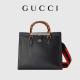 Black Leather Medium Princess Diana Gucci Bag Tote Bamboo Handle