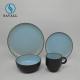 Blue 4pcs Rustic Pottery Dinnerware Rustic Ceramic Plates Bowl And Cup