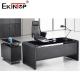 Black Modern I Shape Glass Desk With Smooth Surface Assembly Required