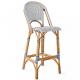 W470mm H1160mm White Cane Bar Stools , Wicker Back Counter Stools In Aluminum Frame