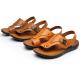 Brown Casual Mens Leather Sandals /  Mens Summer Beach Sandals With Buckle Strap