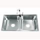 50/50 Split Basin Double Bowl SS Kitchen Sink With Faucet Electroplated