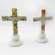 Solid Ceramic Material Crafts Standing Sculpture For Table Altar Ornament Cross With Words