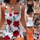 Boat Neck Print Halter Dress Top Waist Floral Sheath Dress