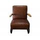Leisure Diamond Leather Vintage Chair With Metal + Wood Armrest