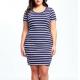 2019 Cotton Ladies Plus Size Dresses Blue And White Stripped Anti Static