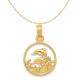 Carat in Karats 14K Yellow Gold Double Dolphin Circle Pendant Charm With 10K Yellow Gold Lightweight Rope Chain Necklace