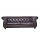Vintage Dark Brown Leather Three Seater Sofa Fine Upholstering Buttons Strong Frame