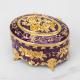 Gold Purple Rose Enamel Oval Metal Jewelry Storage Organizer Box