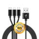 Ipad Mobile Phone 3 In 1 Universal USB Charging Cable Fashionable Braided