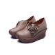 S304 Round Toe Thick-Soled Sponge Cake Leather Handmade Women'S Shoes Autumn And Winter New Ethnic Style Retro Increased