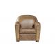 Classical Top Grain Brown Leather Armchair With Strong Solid Wood Frame
