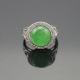 Silver Jewelry 925 Silver  11mm Round  Cubic Zirconia  Jade Ring (R25)