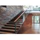 Modern Floating Straight Flight Staircase With Metal + Wood + Glass Material