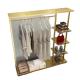 Luxury Retail Store Display Fixtures Shelves Gold Clothing Metal Clothing Rack Wheels
