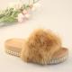Apricot Fluffy Womens Soft Bottom Slippers Metal Height Increasing