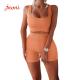 Drawstring Workout Outfits For Women 2 Piece Seamless Ribbed Set