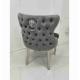 Gray Power Lion Buttoned Back Dining Chair Padded Dining Room Chairs Silver Stainless Steel Legs