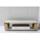 Living Room White And Gold Tv Console Table Marble Top Stainless Steel With Drawers