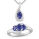 Three Tanzanite Boxed  Wedding Ring With White 925 Set Sterling Silver