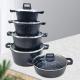 Europe Style Black Non Stick Aluminum Pot Sets Cookware With Glass Lid