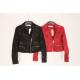 Black Red Cropped Ladies Suede Bomber Jacket With Jacquard Weave