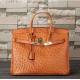 ladies high quality 35cm orange ostrich grain cowhide leather handbags top