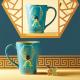 Large capacity ceramic embossed coffee and tea mug print 3d yoga lady Chinese style vintage mug