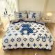 Grid Twin Size Duvet Cover Bed Sheet Bedding Set 4-In-1 Brushed Cotton Nondisposable