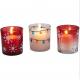 Red Christmas glass votive candle holder with white snow for Christmas decor ornament