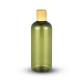 Hot selling 300ml PET amber green lotion shampoo bottle with bamboo cap