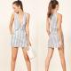 2018 Summer Stripe Pocket Deep V Sex Mini Dress Ladies