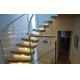 Stainless Steel Curved Glass Staircase Modern House Decoration With Wall Mounted Handrails