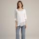 Splicing Cloth Casual Linen Clothing Back Pleated Round Neck Long Tops For Ladies