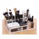 Clear Makeup Organizer Tray with 16 compartments Brush holder slots, Durable Vanity Storage Container