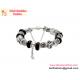 Silver plated bracelet Black Glasss bracelet Dancing Couple Boy and Girl Pendant