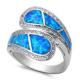 Blue Opal Greek Key Design Wraparound 925 Sterling Silver Ring Handmade Opal Jewelry For Women