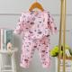 Round Neck Kids Pyjama Set / Long Sleeve Cotton Pjs 120cm Height grind For 5years